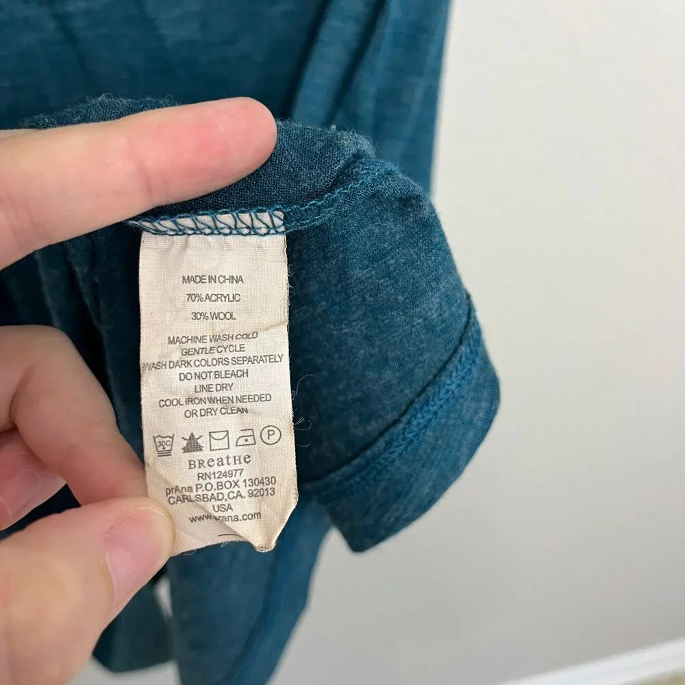 Prana Nadia Faux Wrap Dress Size Small Women's Teal Blue Wool Blend Short Sleeve - Picture 5 of 6